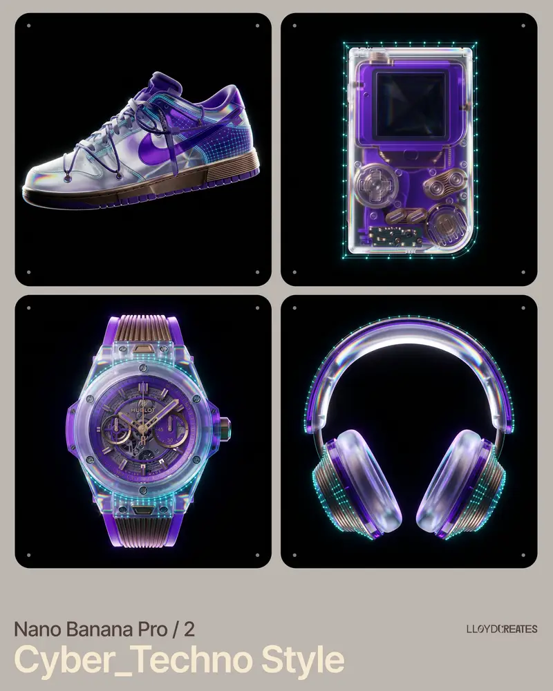 Preview of Cyber-Techno Product Shot in Void with Prismatic Effects