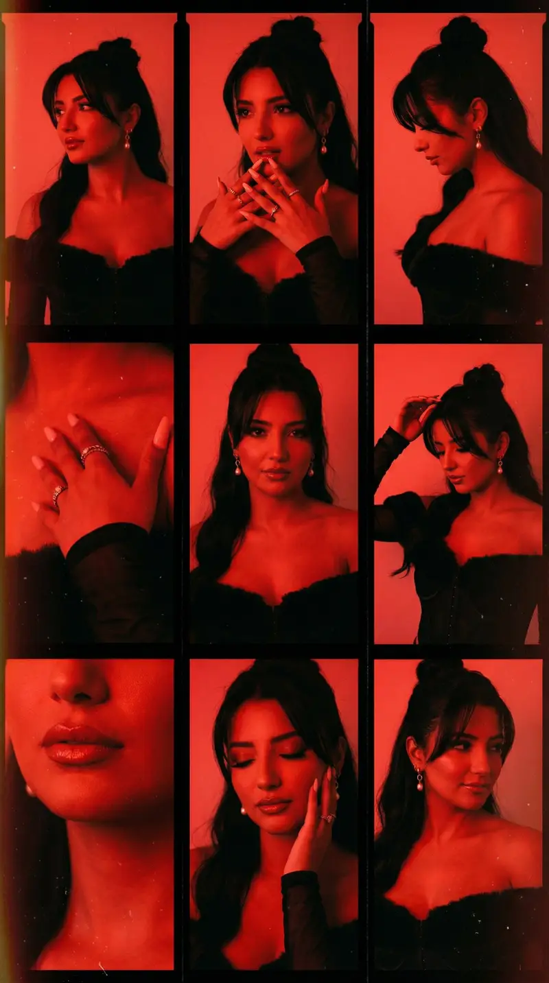 Preview of Red Gel-Lit Film Contact Sheet (9-Panel Collage)