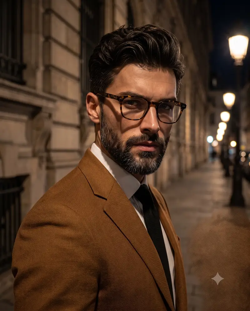پیش‌نمایش پرتره با کت‌وشلوار در شب شهری