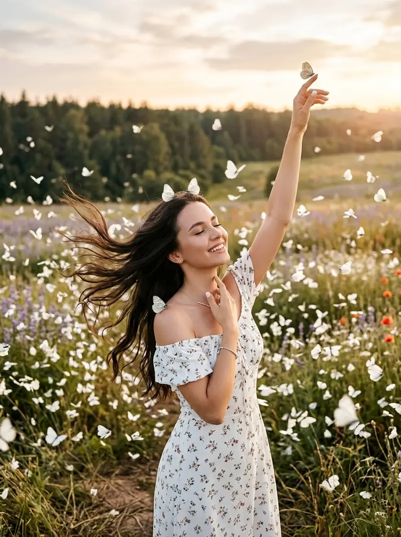 Preview of Woman with Soaring White Butterflies