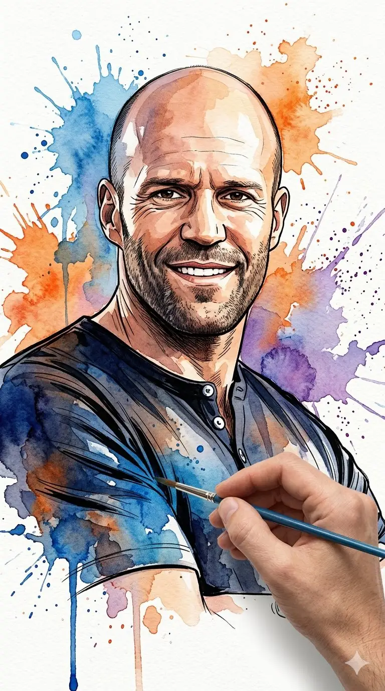 Preview of Vibrant Watercolor Portrait with Dynamic Paint Splashes