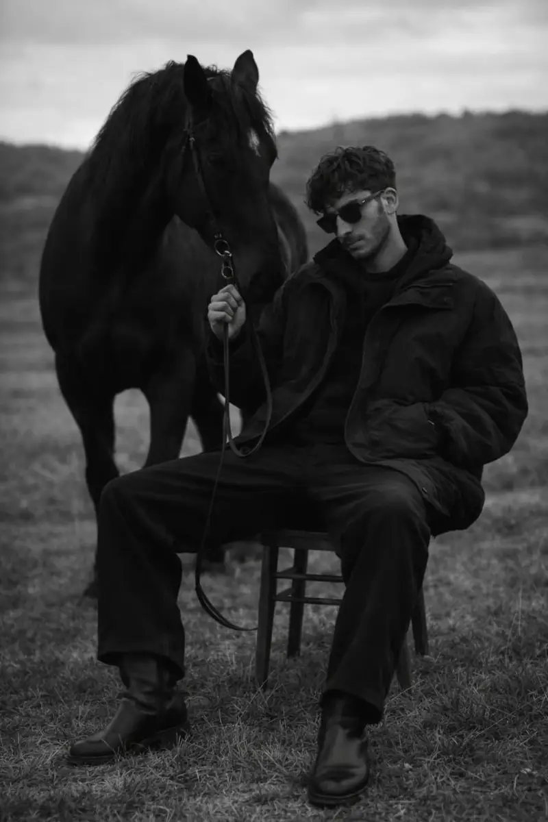 Preview of Monochrome Editorial Portrait: Man and Horse