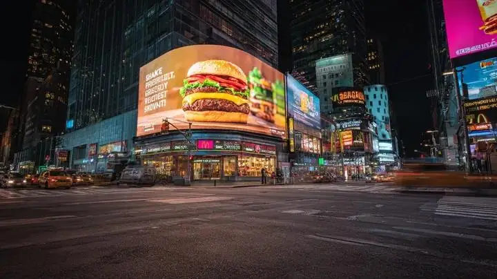پیش‌نمایش Cyber-Urban Night Cityscape with Hyper-Realistic Billboard Ad