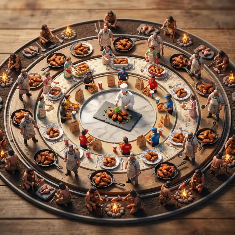 پیش‌نمایش Food History Diorama in Mandala Format (Spicy Chicken Wings)