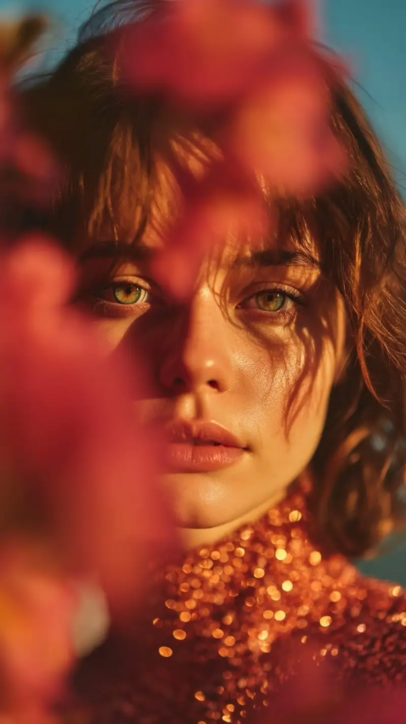 Preview of Poetic Cinematic Portrait with Pink Blossoms Prompt