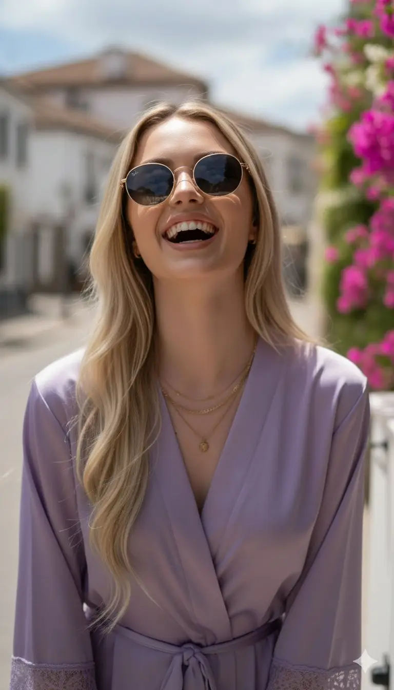 Preview of Photorealistic Portrait in a European Street with Bougainvillea