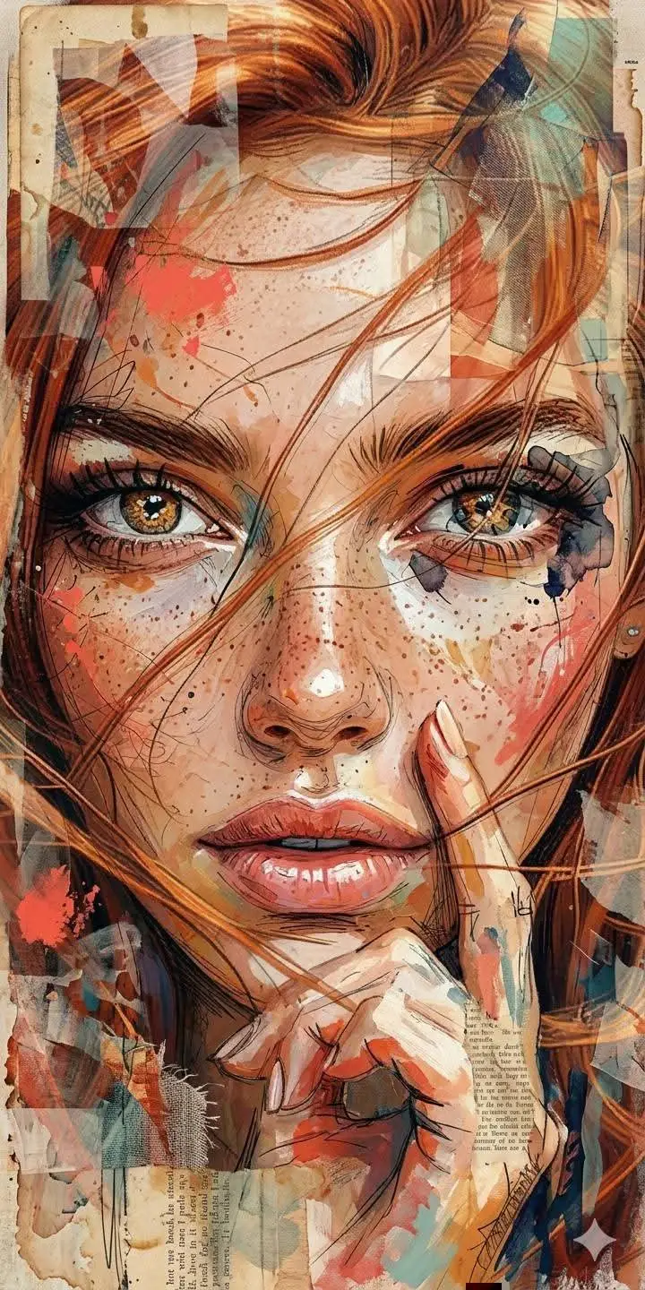 پیش‌نمایش Mixed Media Abstract Portrait Illustration