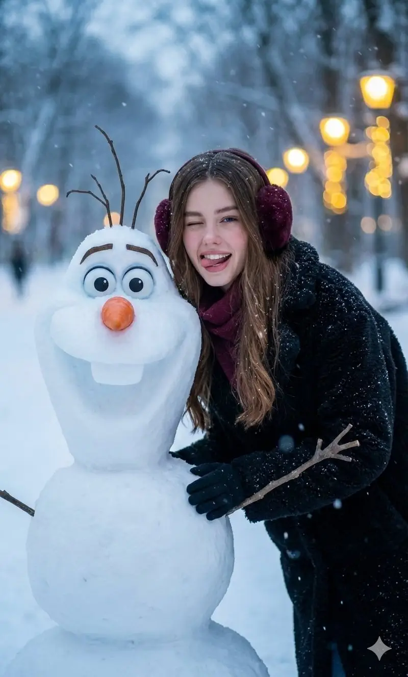پیش‌نمایش Realistic Olaf and Girl Winter Portrait