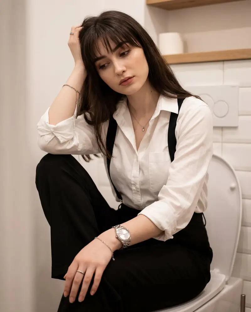 Preview of Introspective Portrait in a Bathroom with Identity Lock