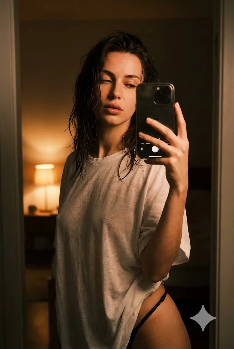 Preview of Intimate Late Night iPhone Selfie in Oversized T-Shirt