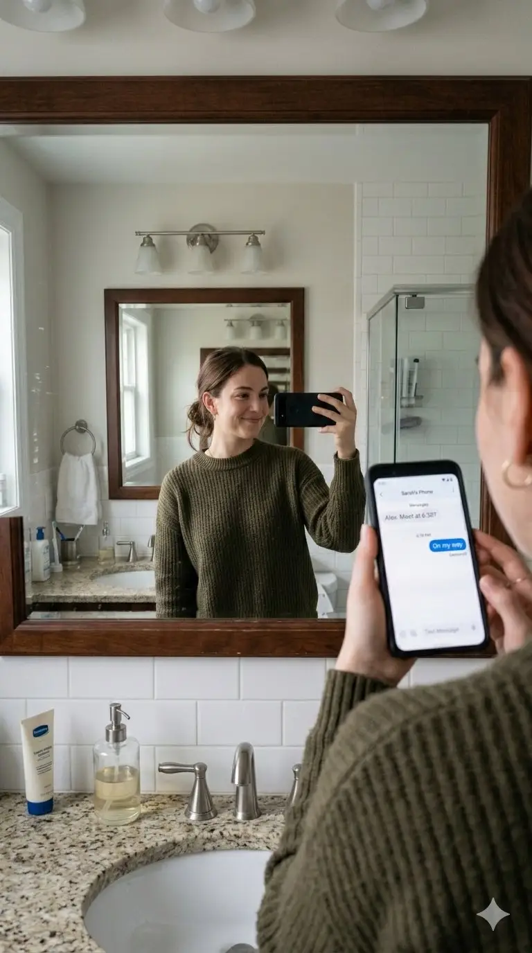 Preview of Realistic Bathroom Mirror Selfie with Correct Reflection