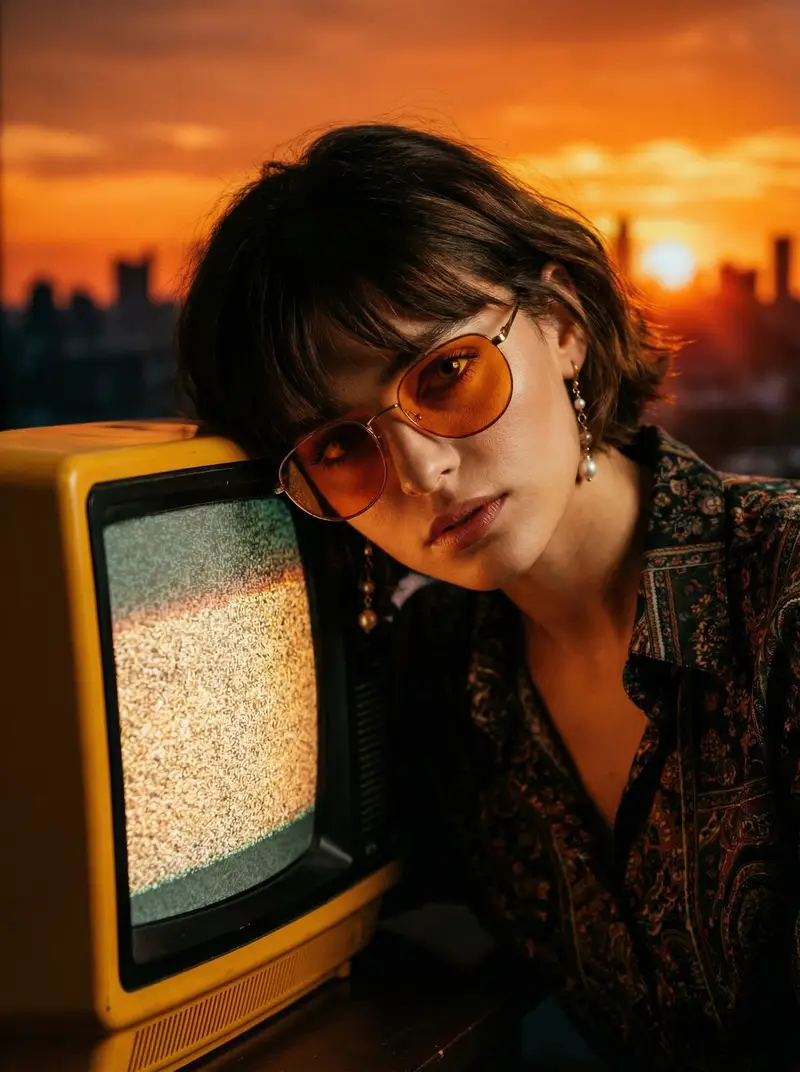 Preview of Cinematic Portrait with Static CRT Television