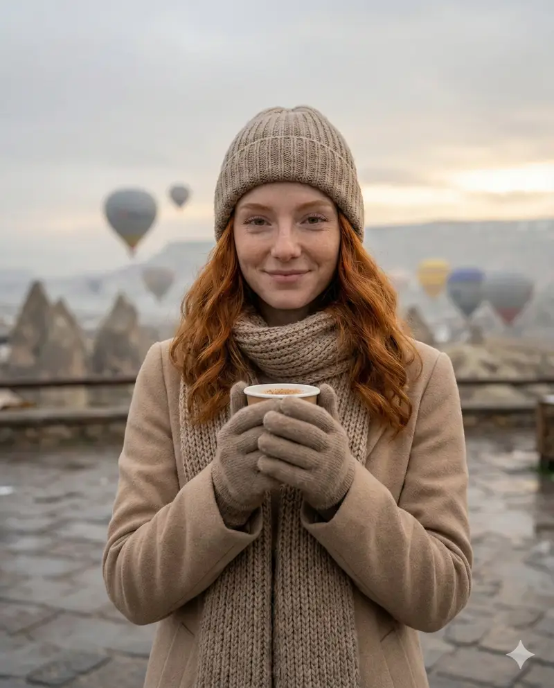 Preview of Cozy Winter Travel Photo in Cappadocia with Hot Air Balloons
