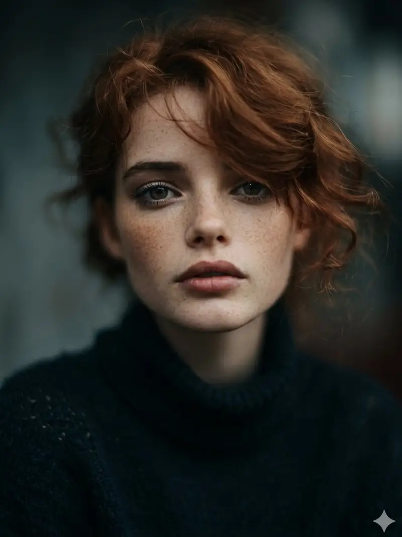 پیش‌نمایش Intimate Cinematic Auburn Portrait with Freckles