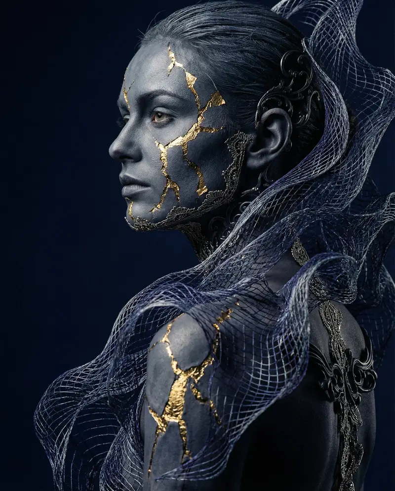پیش‌نمایش Avant-garde Conceptual Photography: Bio-Digital Kintsugi Portrait