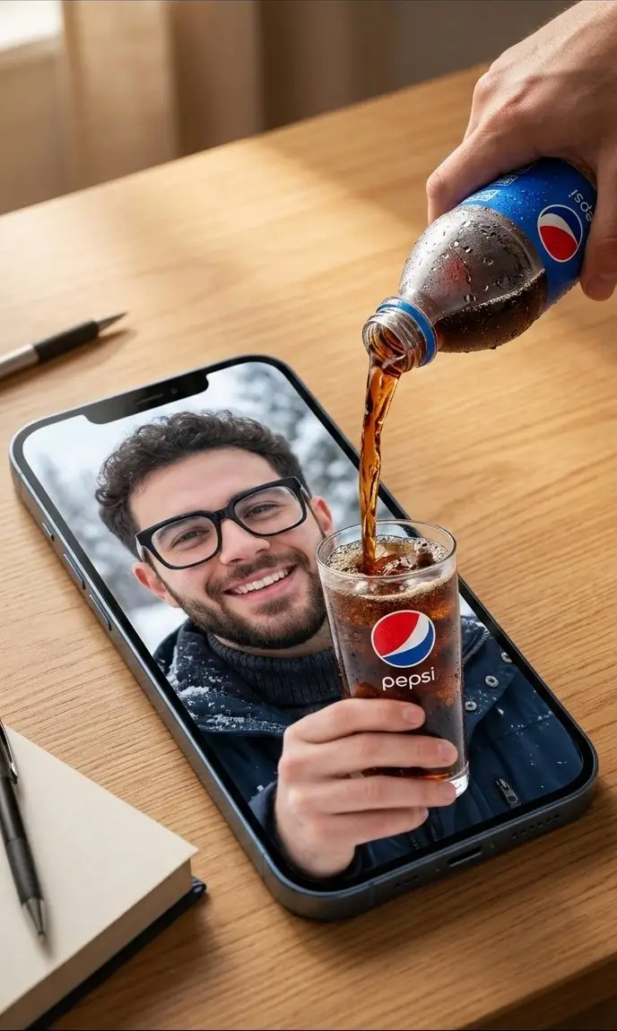 پیش‌نمایش Surreal Commercial Composite: Pepsi Pouring into a Smartphone Screen