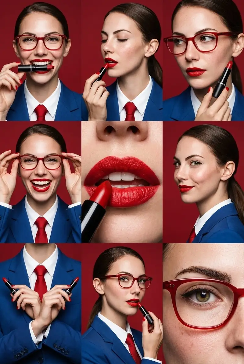Preview of 9-Panel Editorial Beauty Grid for Lipstick Commercial