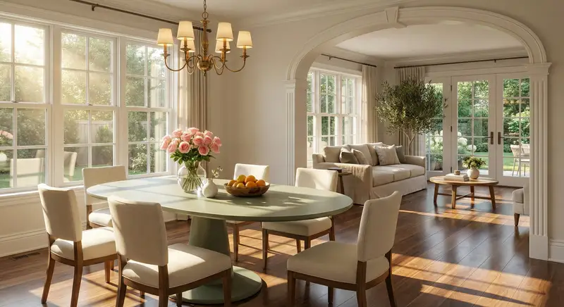 Preview of Sophisticated Interior Design Photograph Prompt (Dining/Living Space)