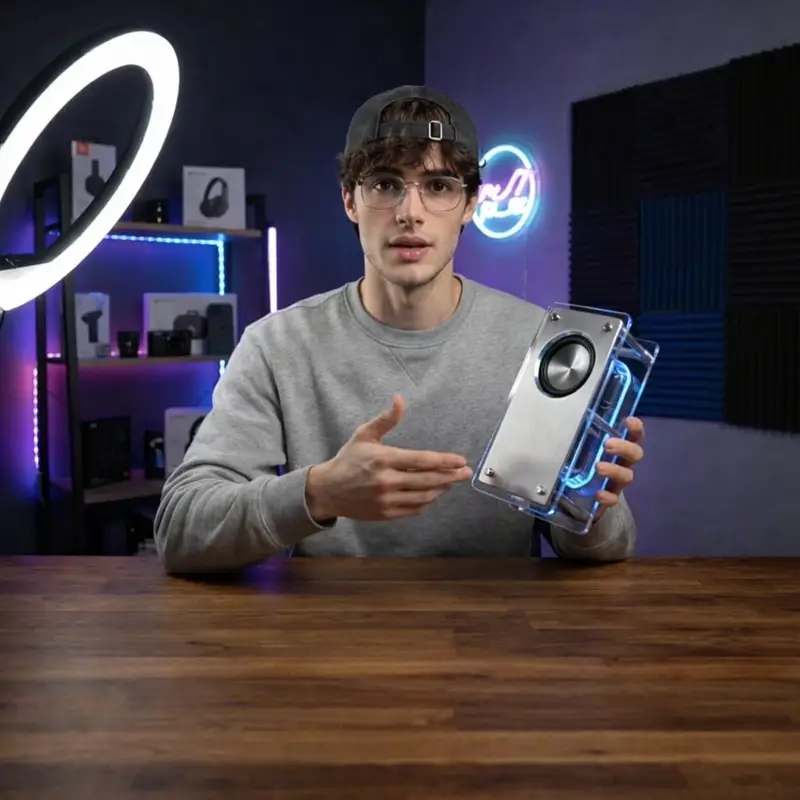 پیش‌نمایش Tech YouTuber Demoing Bluetooth Speaker Video Prompt