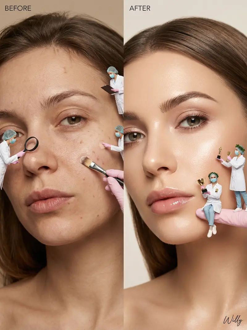 پیش‌نمایش Surreal Skincare Before/After Editorial with Miniature Figures
