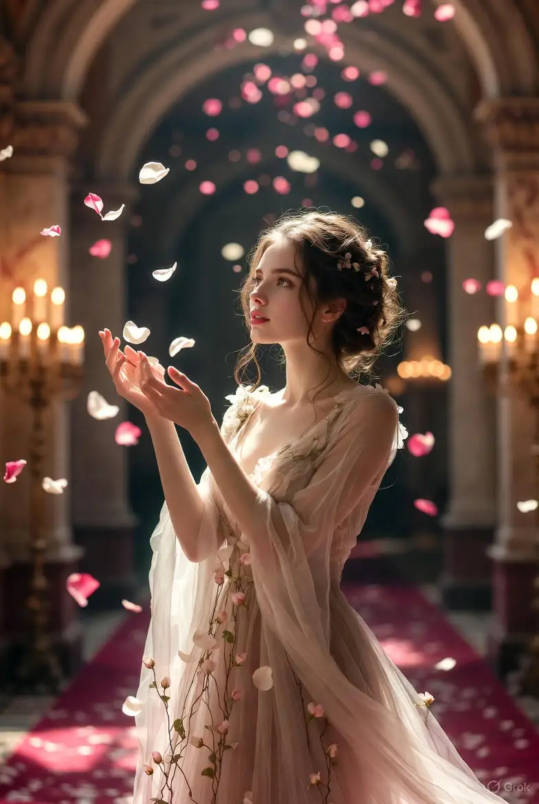 پیش‌نمایش High-Fashion Fantasy Editorial with Floating Petals