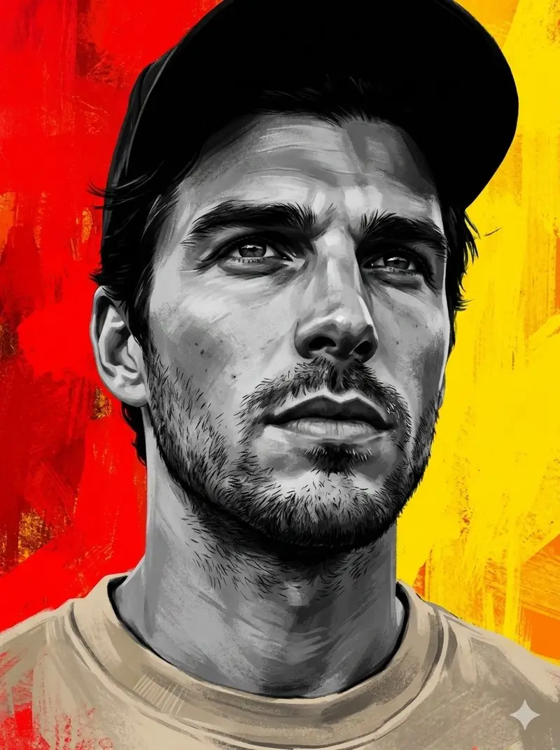 Preview of Dramatic Grayscale Portrait with Abstract Background