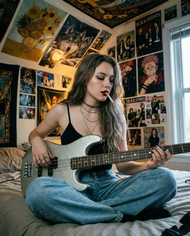 پیش‌نمایش Grunge Bedroom Bass Player Portrait