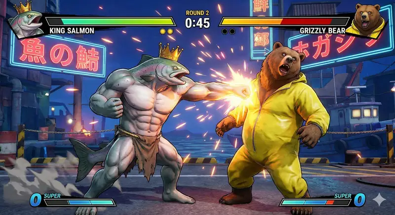 Preview of King Salmon vs Grizzly Bear Battle