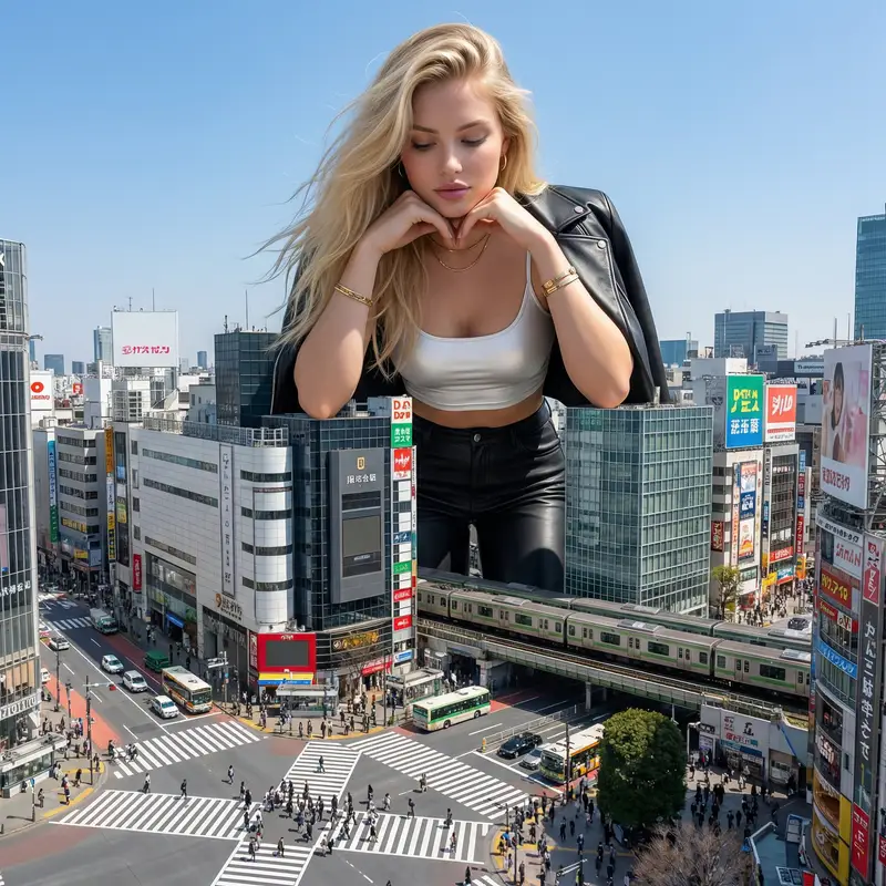 Preview of Surreal Giant Woman Over Tokyo Shibuya Crossing