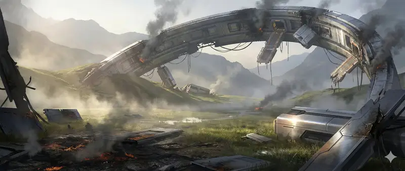 پیش‌نمایش Crashed Orbital Ring Segment Concept Art