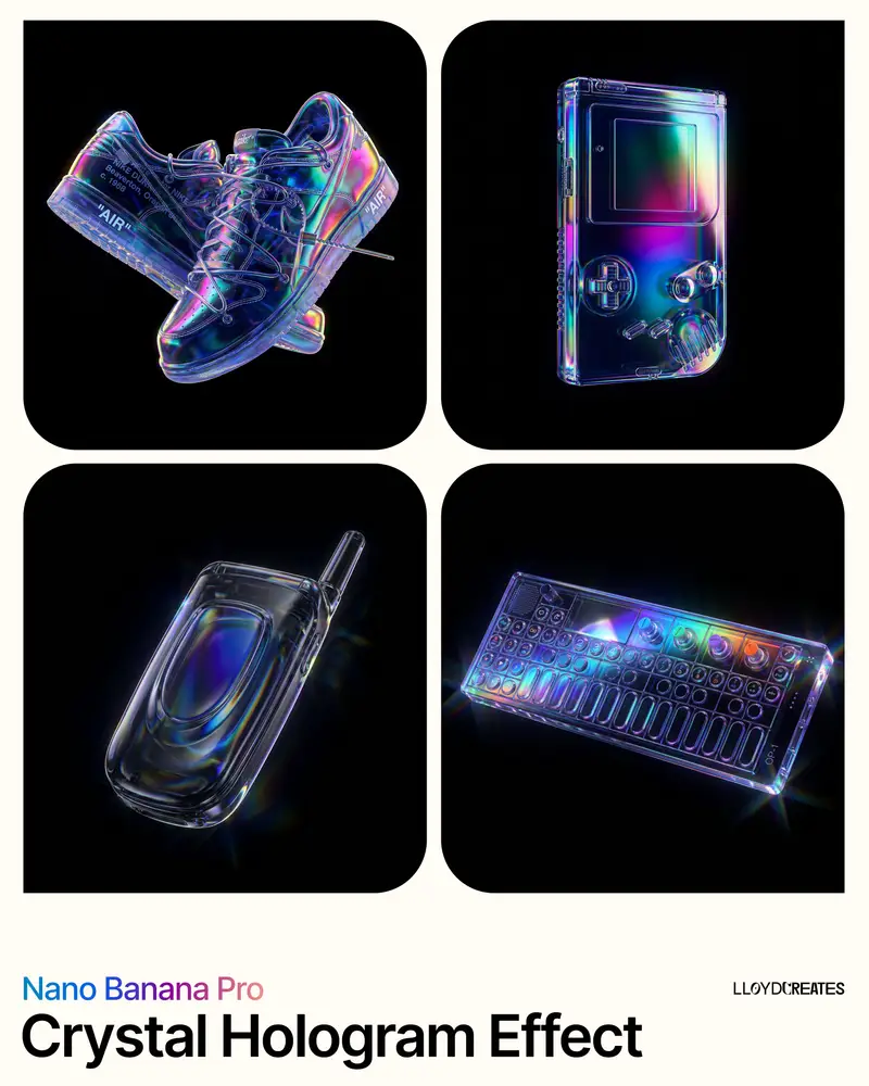 Preview of Crystal Hologram Product Photography Prompt
