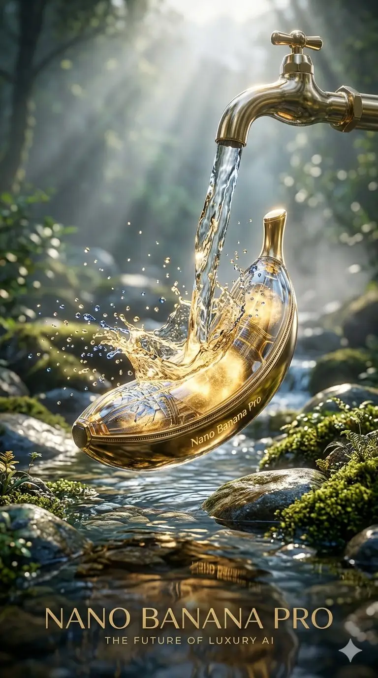 پیش‌نمایش فنجان چای طلایی لوکس در جویبار کوهستانی