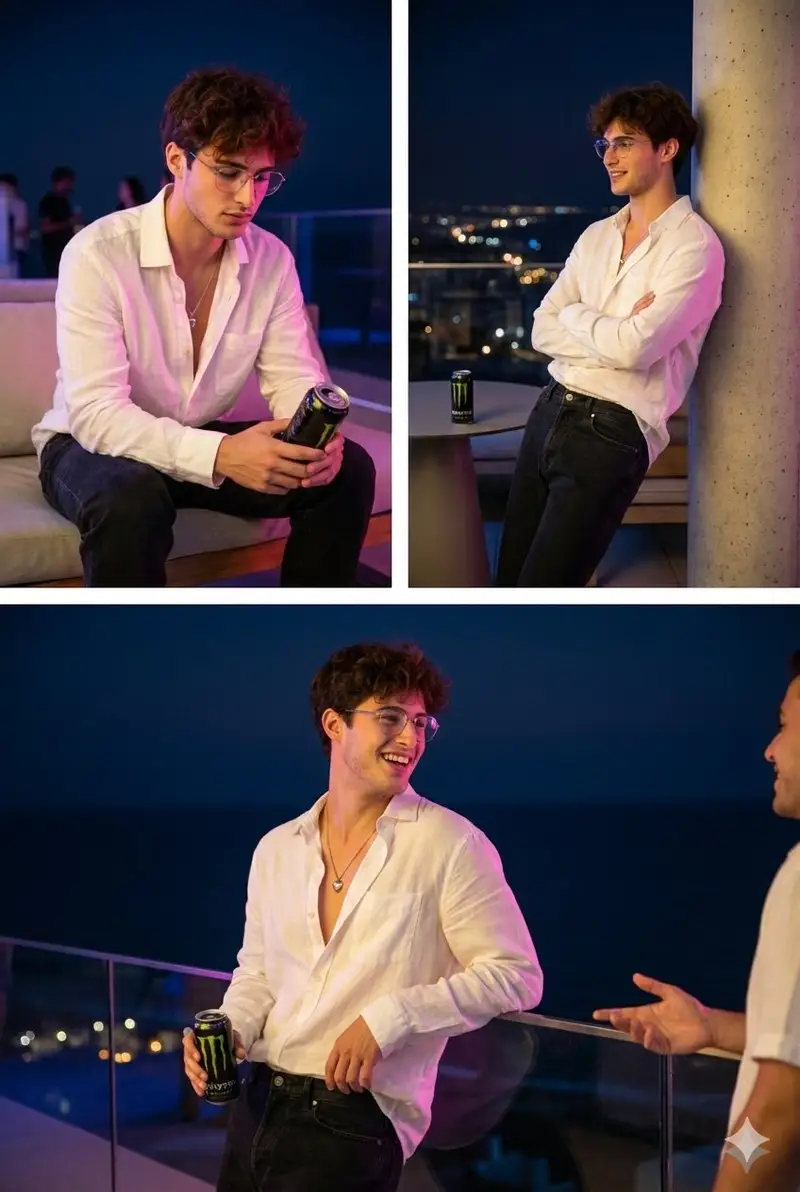 Preview of Nighttime Roof Terrace Party Portrait Prompt