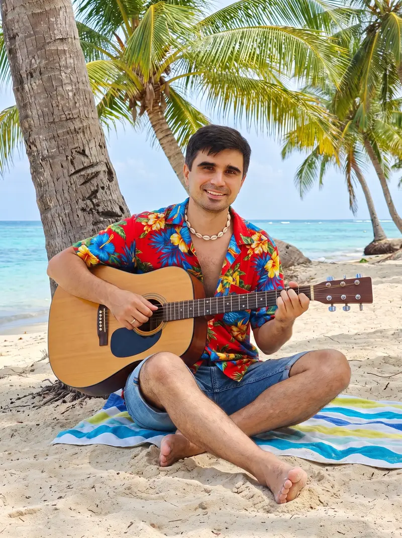 پیش‌نمایش Summer Beach Guitarist Portrait