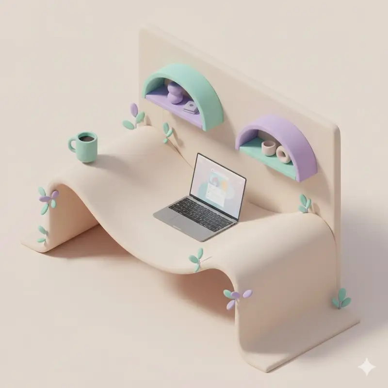 Preview of 3D Isometric Floating Home Office Illustration