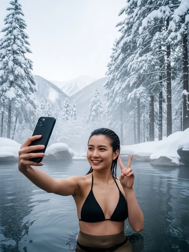 Preview of Photorealistic Japanese Female Influencer in Hot Spring