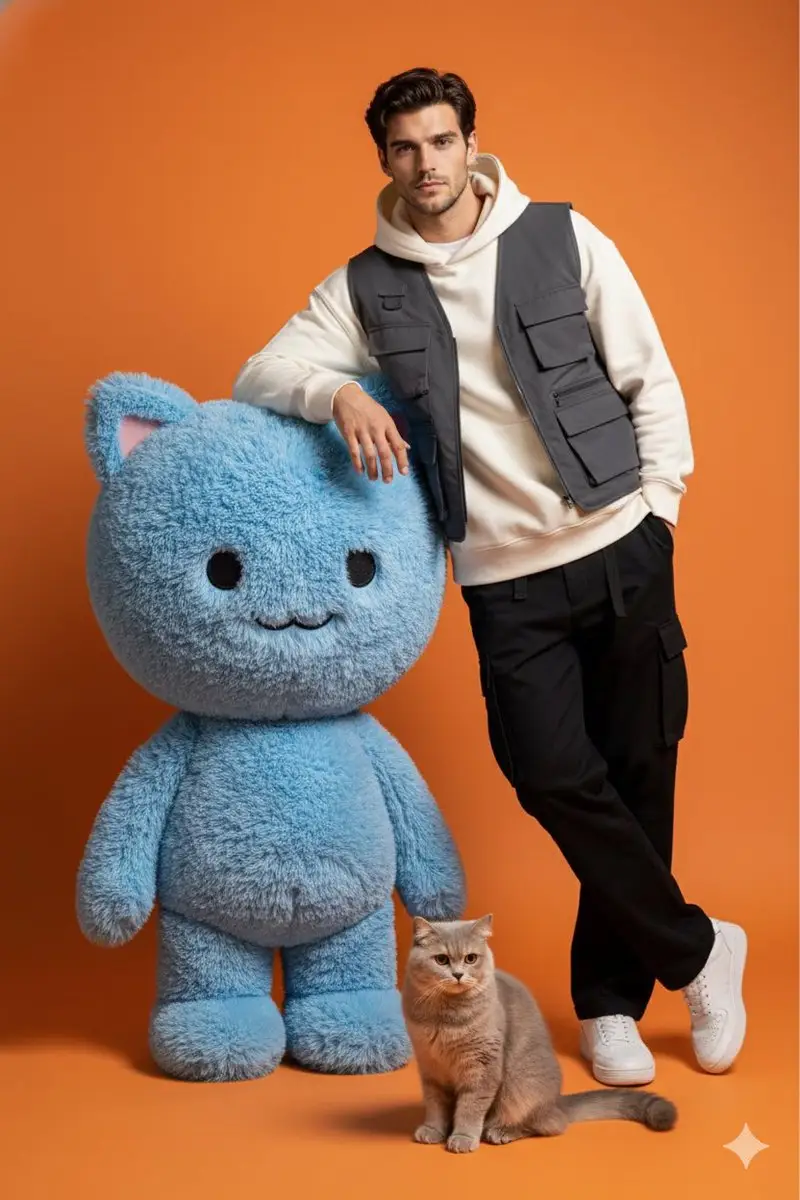 Preview of Gen-Z Fashion Studio Shoot with Labubu and Cat