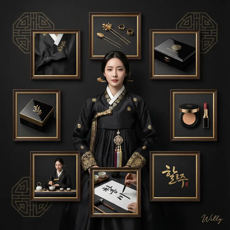 پیش‌نمایش Luxury Black and Gold Korean Brand Identity Collage