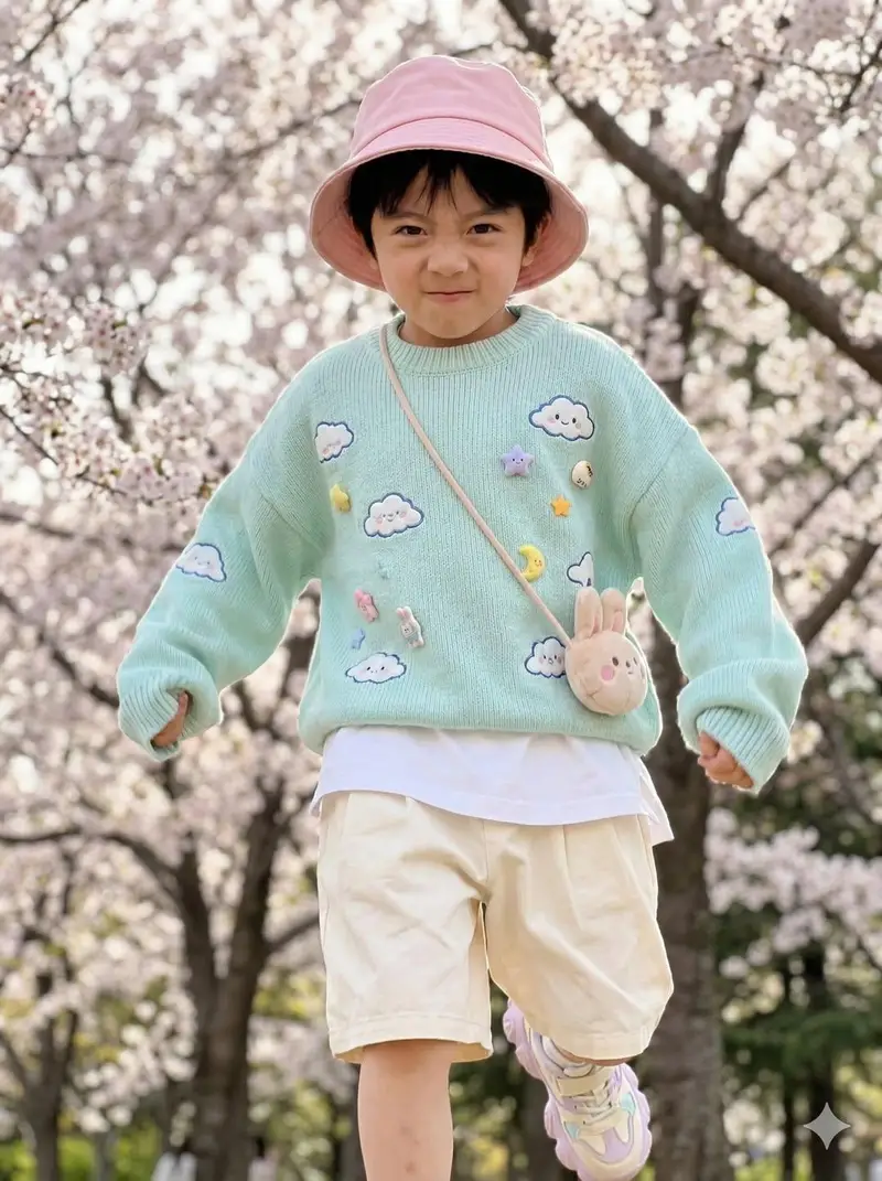 Preview of Hyper-Realistic Child Fashion Snapshot in Spring Garden