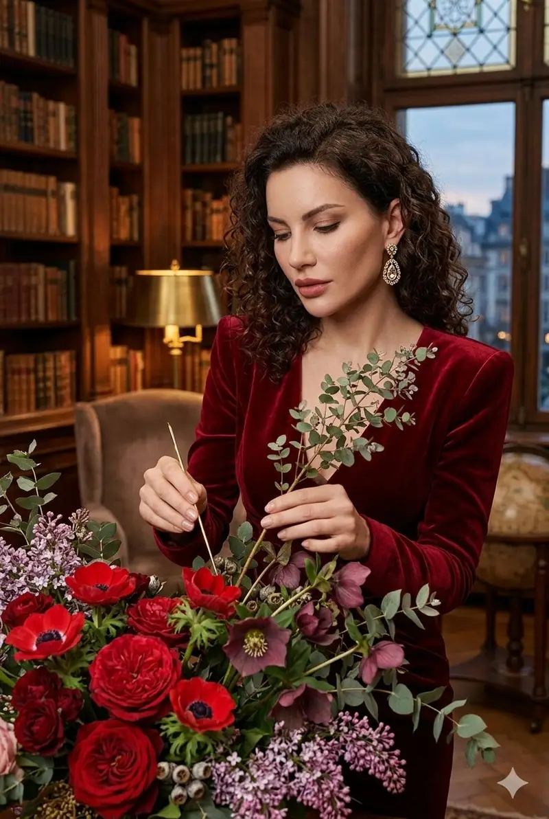 پیش‌نمایش گل‌فروش وینتیج با لباس مخملی