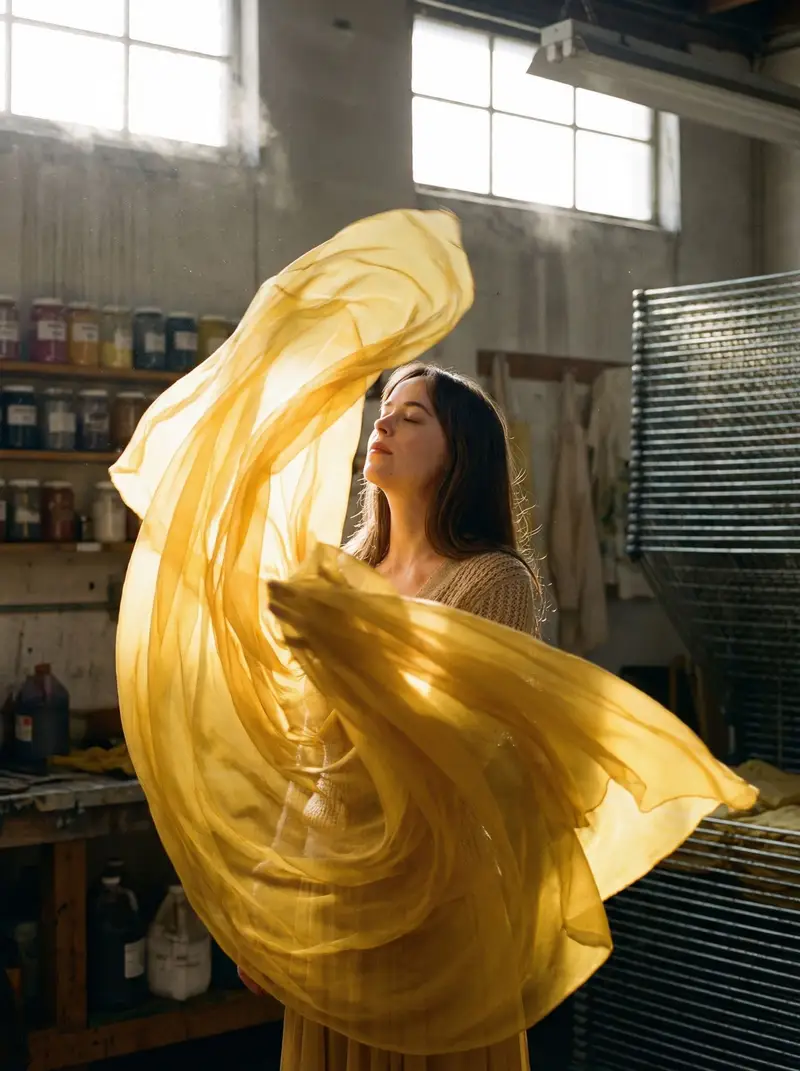 Preview of Surreal Fashion Portrait in a Textile Dye Workshop