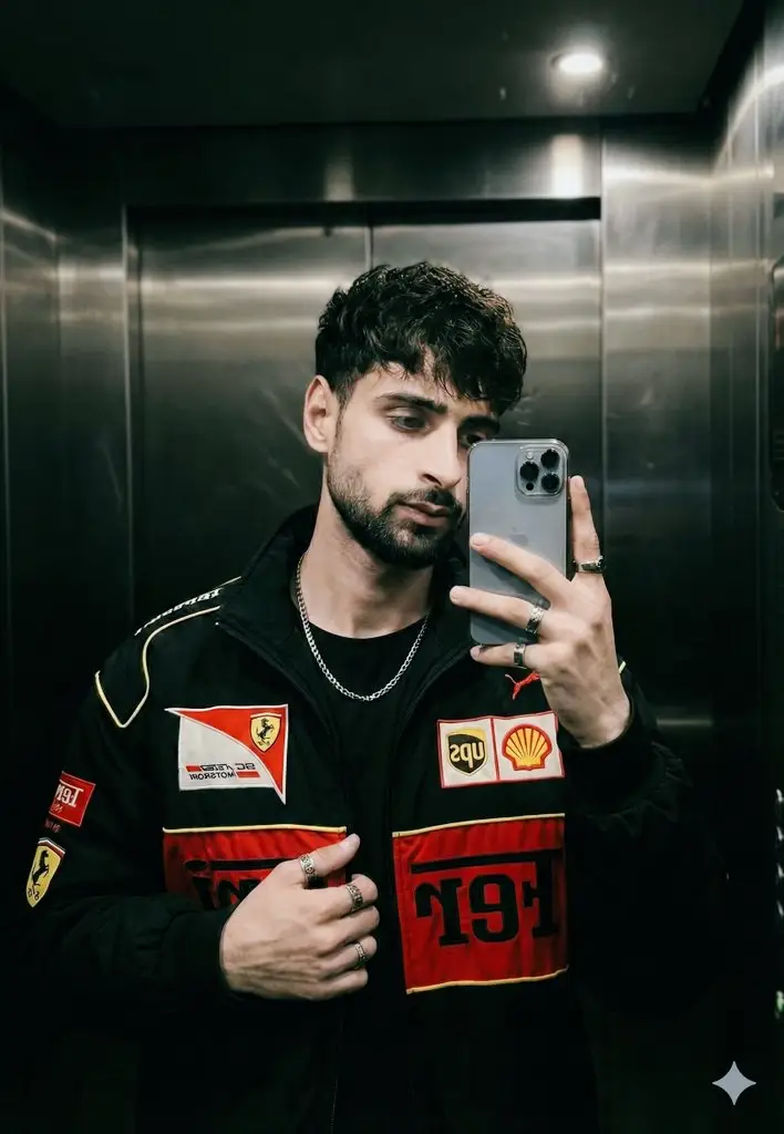 Preview of Cinematic mirror selfie in a stainless-steel elevator