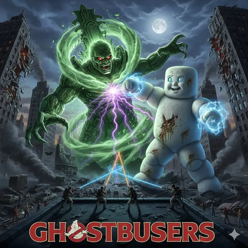 Preview of Generate Ghostbusters Scene with Gozer and Stay Puft