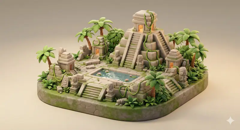 Preview of Ancient Jungle Temple Diorama Collectible Prompt