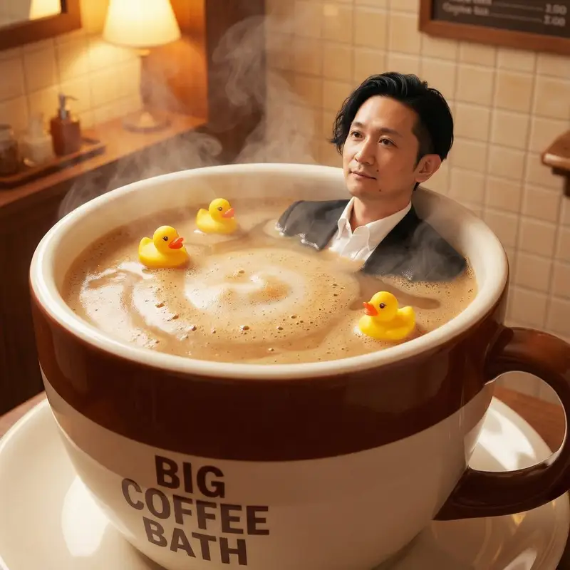 پیش‌نمایش Giant Coffee Cup Bath Image Prompt