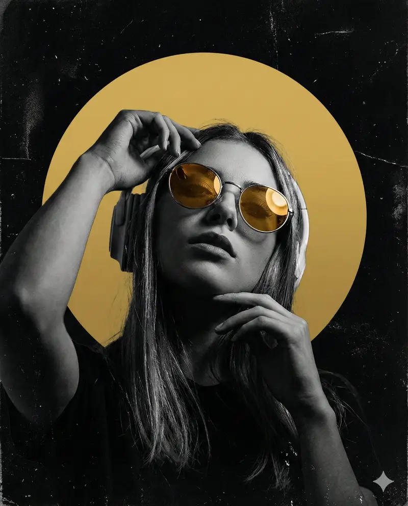 پیش‌نمایش Dark, High-Contrast Poster Design Prompt with Amber Lenses