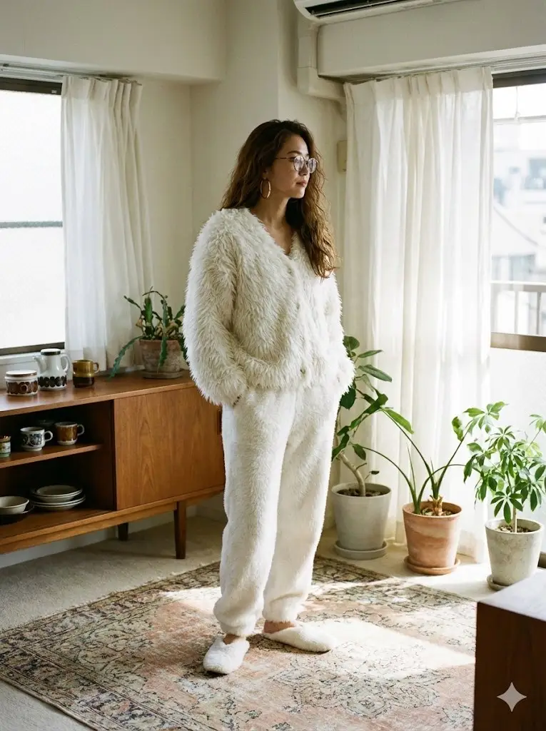 Preview of Cozy Retro Loungewear with Shaggy Faux Fur