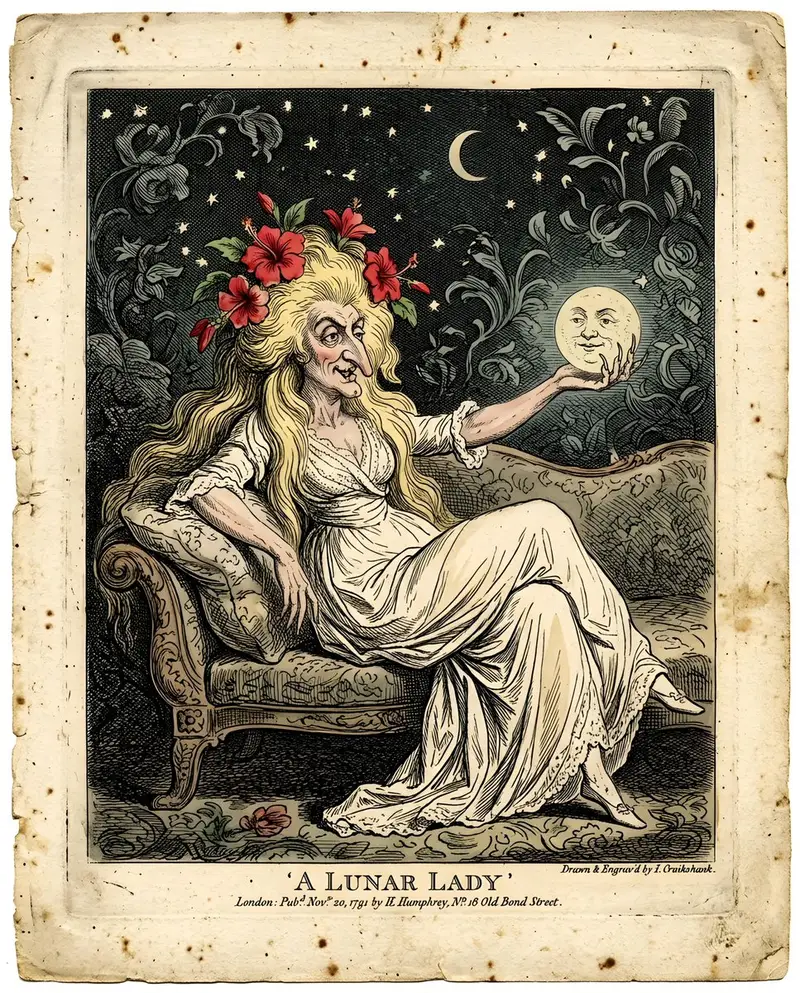 Preview of Blonde Woman with Hibiscus and Moon