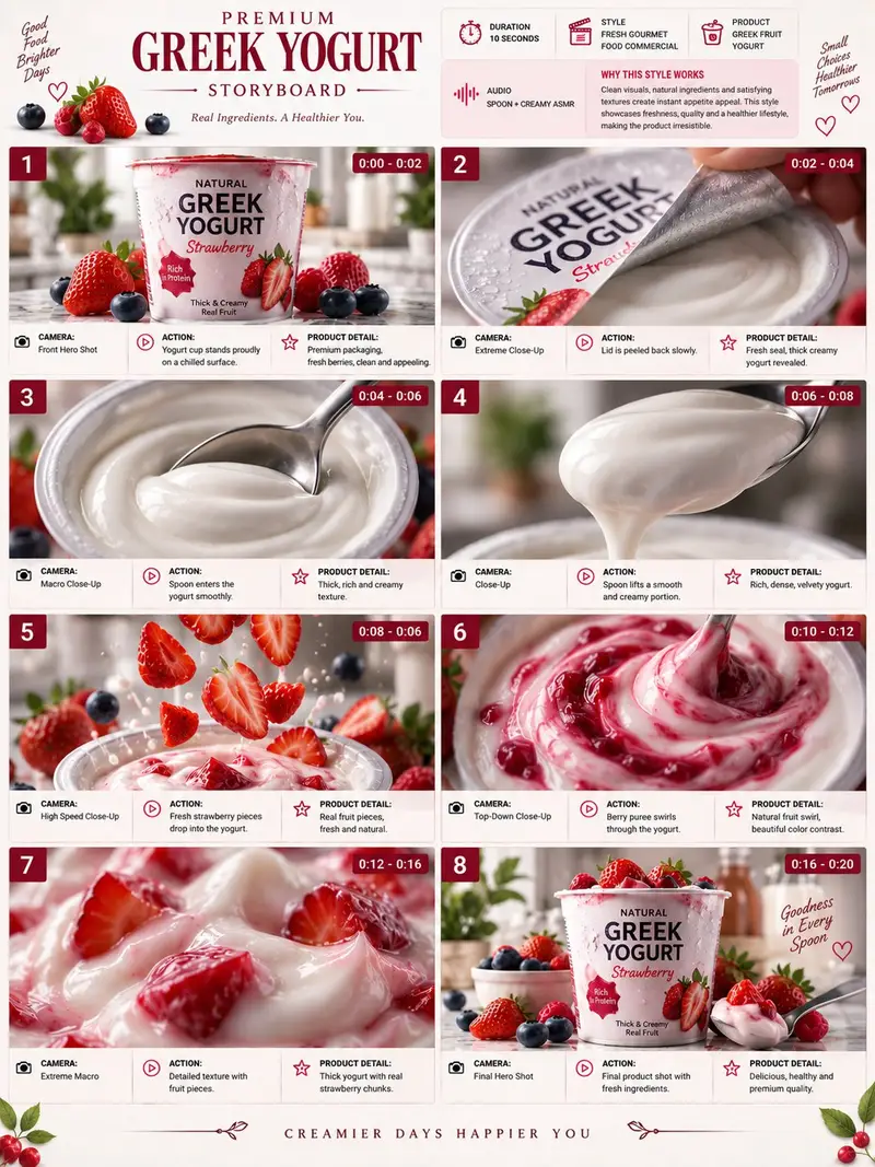 پیش‌نمایش Premium Yogurt Commercial Storyboard