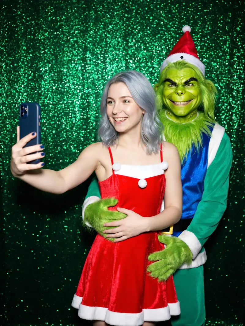 Preview of Chaotic Grinch Christmas Selfie Prompt